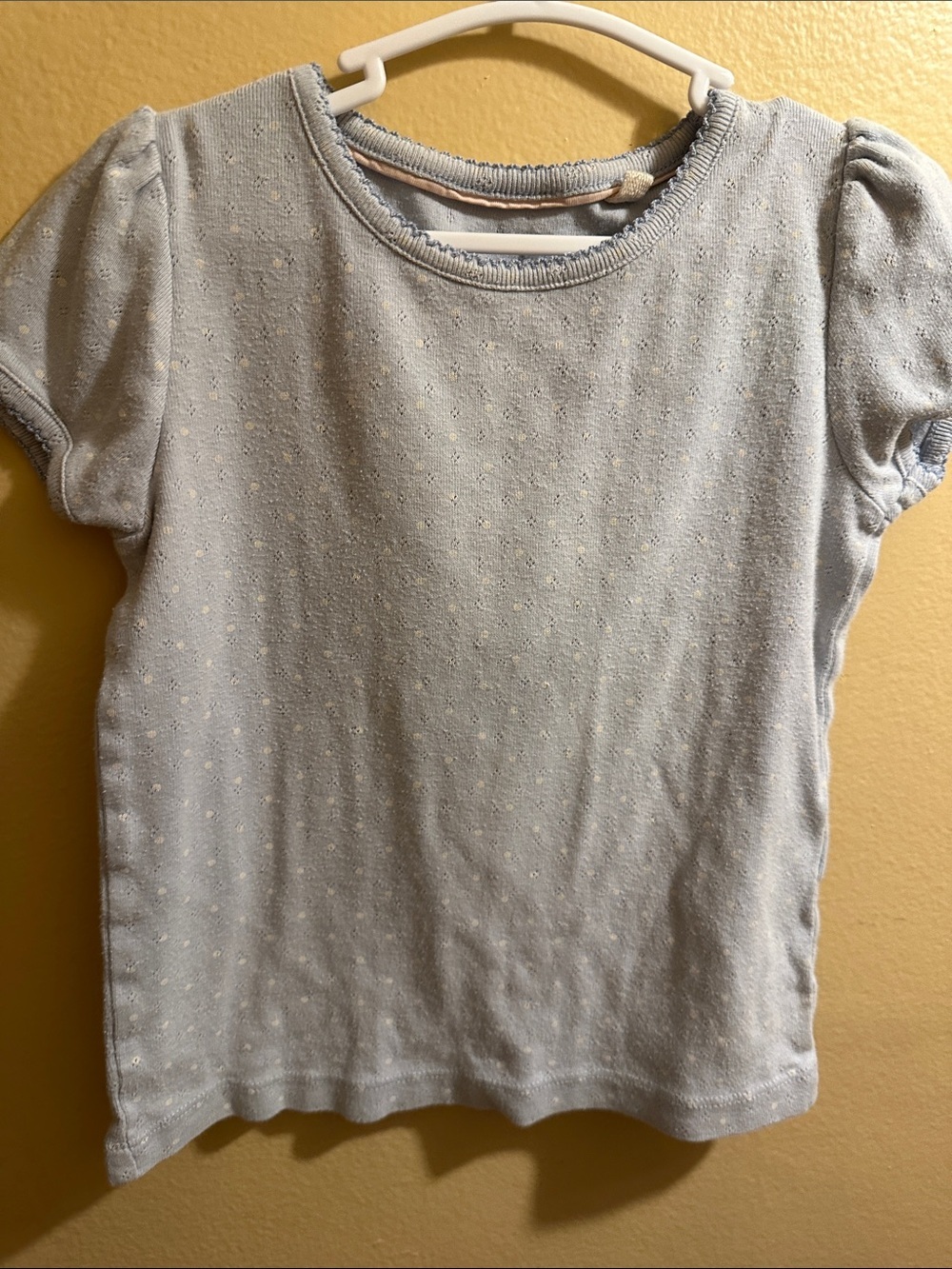 Mini Boden Pale Blue Dot Puff Sleeve Tee